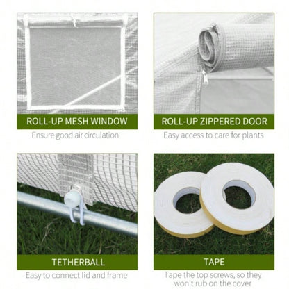 Outsunny 20x 10x Walk - in Tunnel Greenhouse with Zippered Mesh Door 8 Mesh, Gardening Plant Hot House with Galvanized Steel Hoops, White