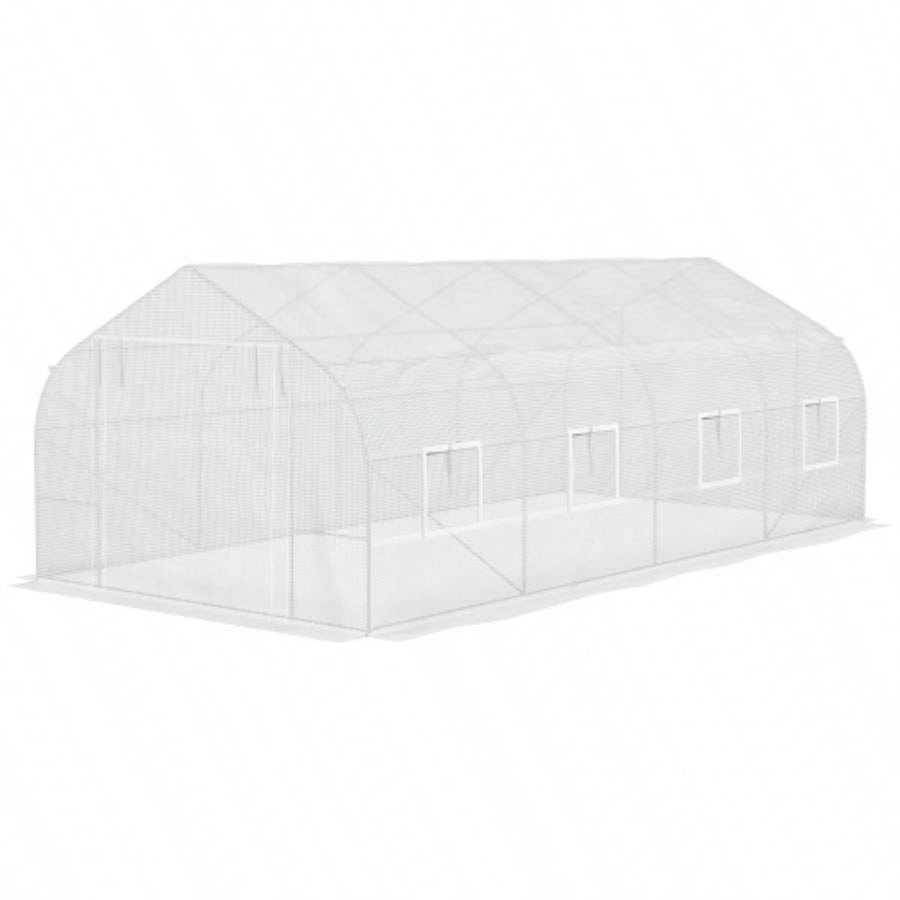 Outsunny 20x 10x Walk - in Tunnel Greenhouse with Zippered Mesh Door 8 Mesh, Gardening Plant Hot House with Galvanized Steel Hoops, White