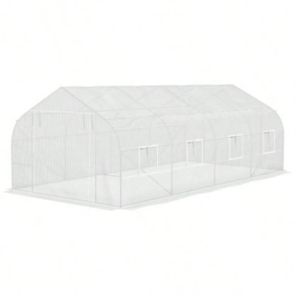 Outsunny 20x 10x Walk - in Tunnel Greenhouse with Zippered Mesh Door 8 Mesh, Gardening Plant Hot House with Galvanized Steel Hoops, White