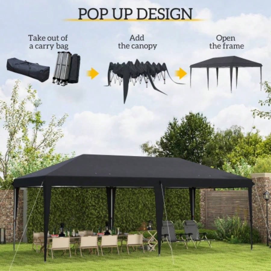 Outsunny 10x 20 Up Canopy Tent, Upgraded Heavy Duty Tents Parties, Outdoor Instant Gazebo Shade Shelter with Carry Bag, Catering, Events, Wedding, Backyard BBQ, Black