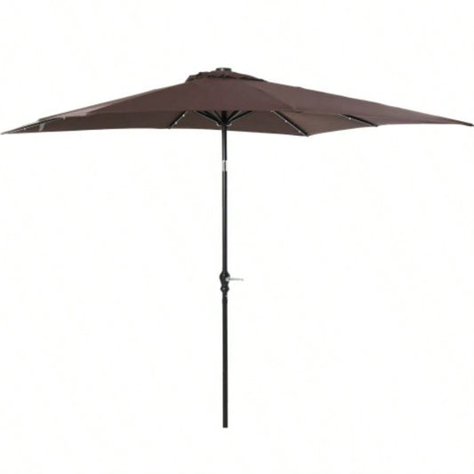 Outsunny 9x, LED Lighted Patio Table or Base with Tilt Crank, Outdoor Garden, Deck, Backyard, Pool, Beach, Brown