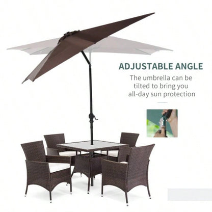 Outsunny 9x, LED Lighted Patio Table or Base with Tilt Crank, Outdoor Garden, Deck, Backyard, Pool, Beach, Brown