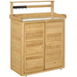 Garden Potting Table Wooden Workstation Shed with Tabletop, Hooks, 3 - Tier Shelves Cabinet and 2 Magnetic Close Doors