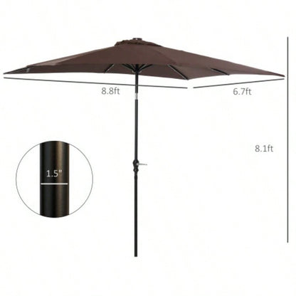 Outsunny 9x, LED Lighted Patio Table or Base with Tilt Crank, Outdoor Garden, Deck, Backyard, Pool, Beach, Brown