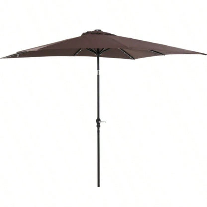 Outsunny 9x, LED Lighted Patio Table or Base with Tilt Crank, Outdoor Garden, Deck, Backyard, Pool, Beach, Brown