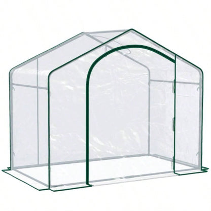 Outsunny 6x 3x 5 Portable Walk - in Greenhouse, PVC Cover, Steel Frame Garden Hot House, Zipper Door, Top Vent Flowers, Vegetables, Saplings,