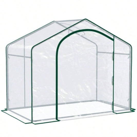 Outsunny 6x 3x 5 Portable Walk - in Greenhouse, PVC Cover, Steel Frame Garden Hot House, Zipper Door, Top Vent Flowers, Vegetables, Saplings,