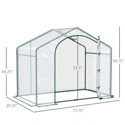 Outsunny 6x 3x 5 Portable Walk - in Greenhouse, PVC Cover, Steel Frame Garden Hot House, Zipper Door, Top Vent Flowers, Vegetables, Saplings,