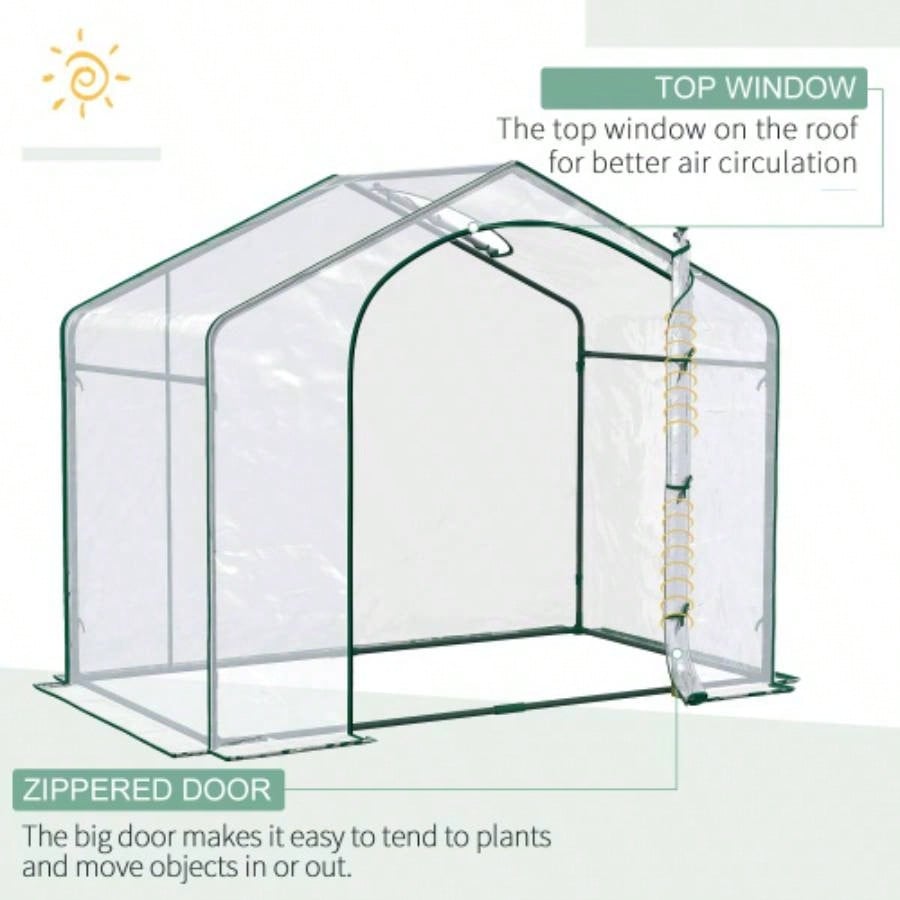 Outsunny 6x 3x 5 Portable Walk - in Greenhouse, PVC Cover, Steel Frame Garden Hot House, Zipper Door, Top Vent Flowers, Vegetables, Saplings,