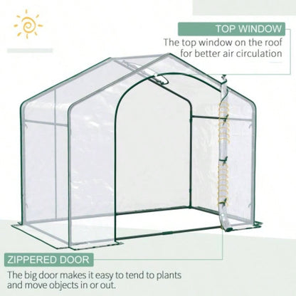 Outsunny 6x 3x 5 Portable Walk - in Greenhouse, PVC Cover, Steel Frame Garden Hot House, Zipper Door, Top Vent Flowers, Vegetables, Saplings,