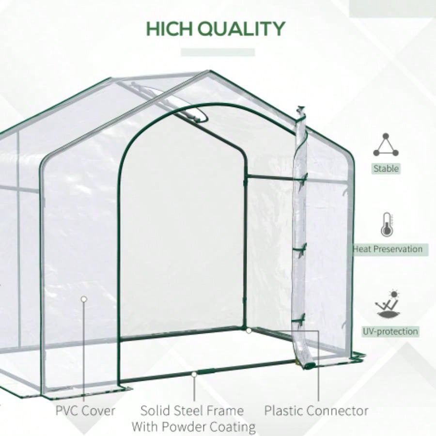 Outsunny 6x 3x 5 Portable Walk - in Greenhouse, PVC Cover, Steel Frame Garden Hot House, Zipper Door, Top Vent Flowers, Vegetables, Saplings,