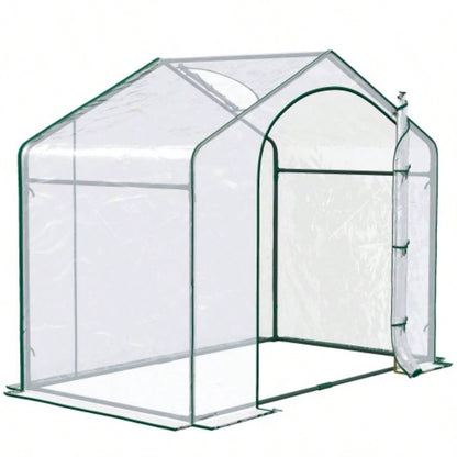 Outsunny 6x 3x 5 Portable Walk - in Greenhouse, PVC Cover, Steel Frame Garden Hot House, Zipper Door, Top Vent Flowers, Vegetables, Saplings,