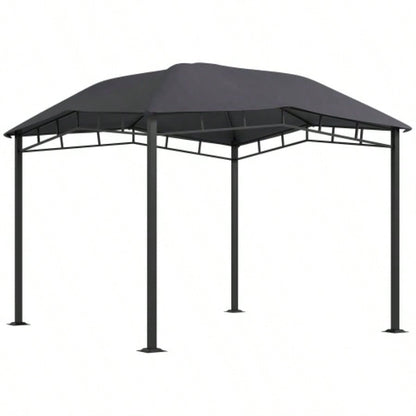 Outsunny 10x 10 Soft Top Patio Gazebo Outdoor Canopy with Unique Geometric Design Roof, All - weather Steel Frame, Gray