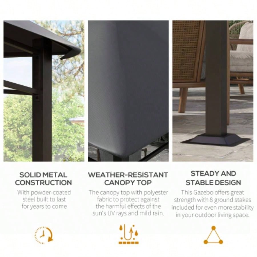 Outsunny 10x 10 Soft Top Patio Gazebo Outdoor Canopy with Unique Geometric Design Roof, All - weather Steel Frame, Gray