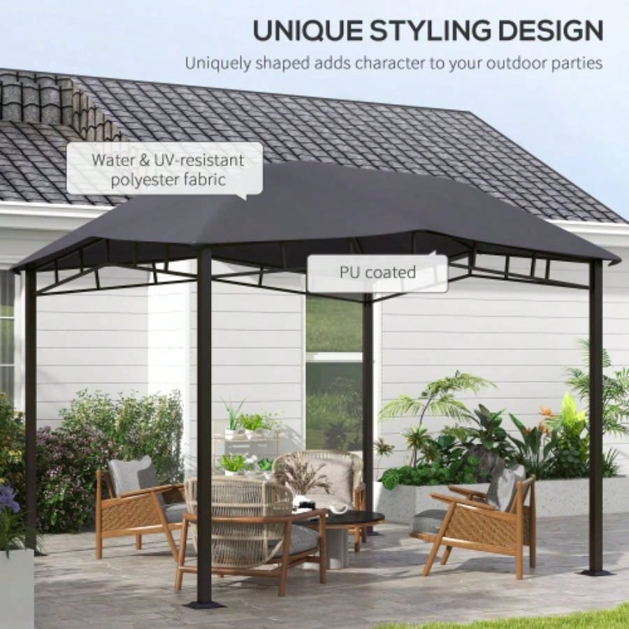 Outsunny 10x 10 Soft Top Patio Gazebo Outdoor Canopy with Unique Geometric Design Roof, All - weather Steel Frame, Gray