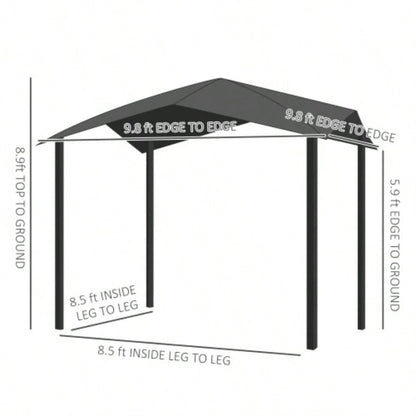 Outsunny 10x 10 Soft Top Patio Gazebo Outdoor Canopy with Unique Geometric Design Roof, All - weather Steel Frame, Gray