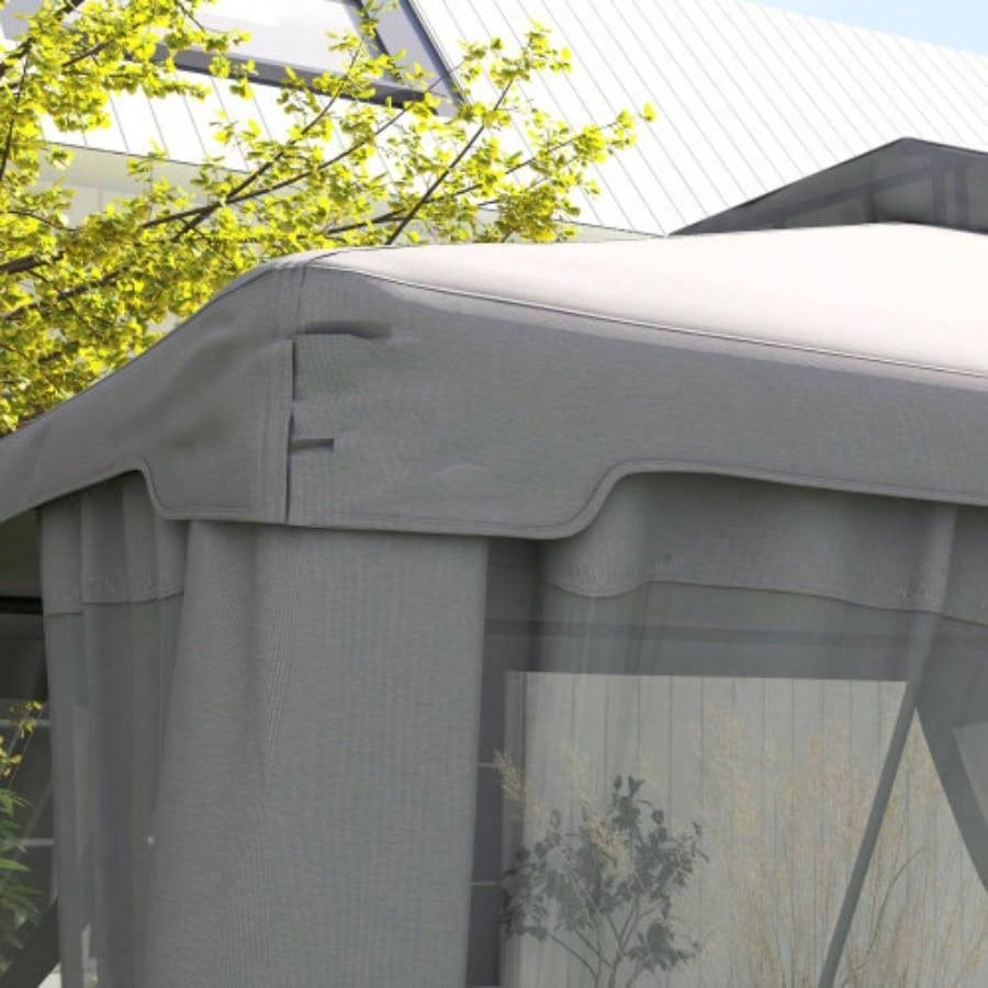 Outsunny 9.6x 11.6 Patio Gazebo, Outdoor Canopy Shelter with 2 - Tier Roof and Netting, Steel Frame Garden, Lawn, Backyard, and Deck, Gray