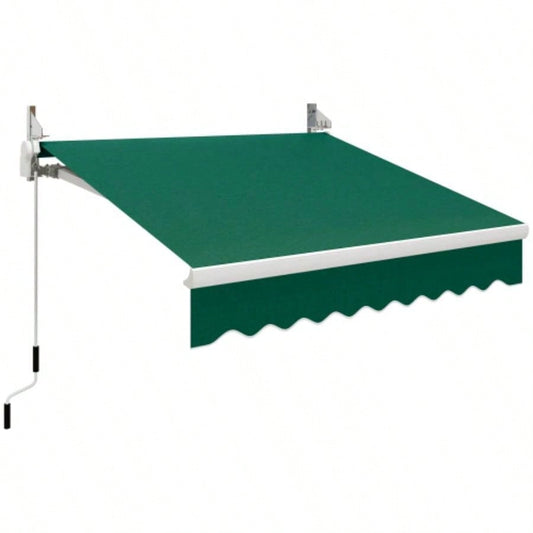Outsunny 8x Patio Retractable Awning, Manual Exterior Shade Deck Window Cover, Green