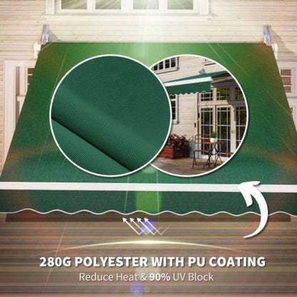 Outsunny 8x Patio Retractable Awning, Manual Exterior Shade Deck Window Cover, Green