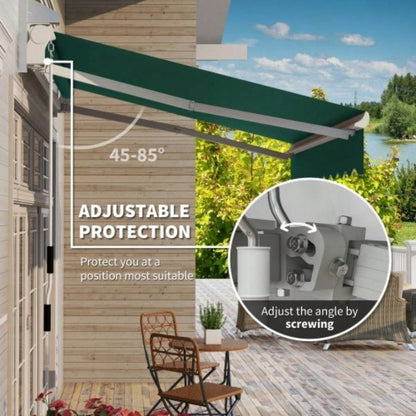 Outsunny 8x Patio Retractable Awning, Manual Exterior Shade Deck Window Cover, Green