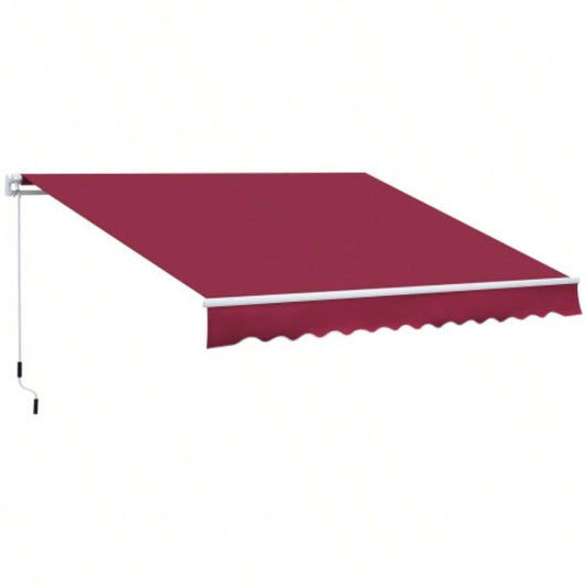 Outsunny 12x 8 Retractable Awning, Patio Awning Shade Shelter with Manual Crank Handle, 280g/ and - Resistant Fabric, Aluminum Frame Deck, Balcony, Yard, Red