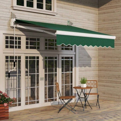 Outsunny 8x Patio Retractable Awning, Manual Exterior Shade Deck Window Cover, Green