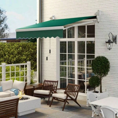 Outsunny 8x Patio Retractable Awning, Manual Exterior Shade Deck Window Cover, Green