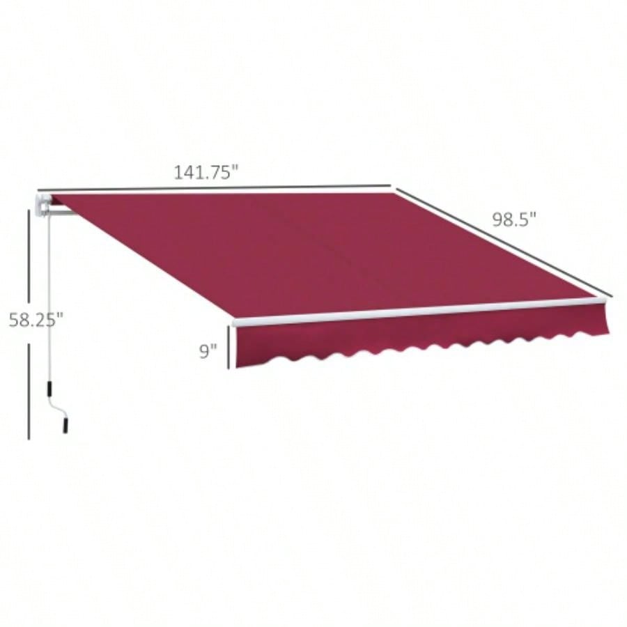 Outsunny 12x 8 Retractable Awning, Patio Awning Shade Shelter with Manual Crank Handle, 280g/ and - Resistant Fabric, Aluminum Frame Deck, Balcony, Yard, Red