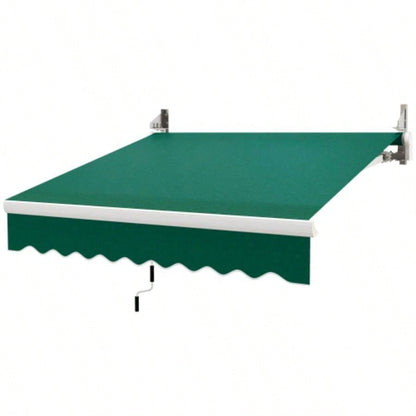 Outsunny 8x Patio Retractable Awning, Manual Exterior Shade Deck Window Cover, Green