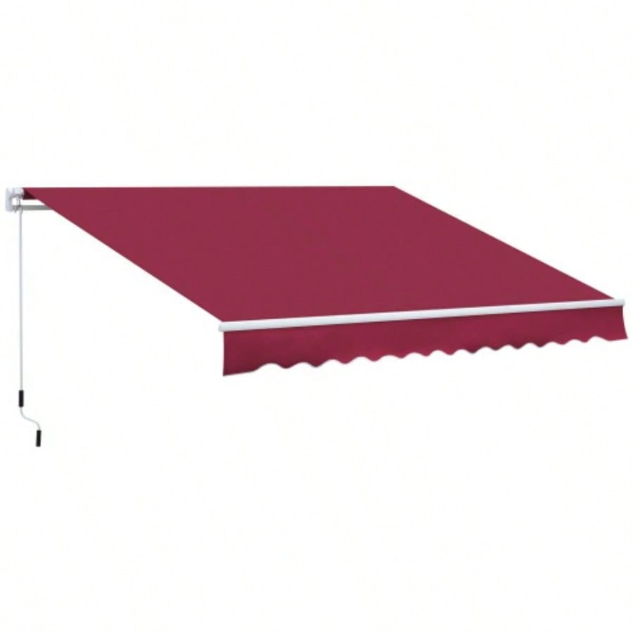 Outsunny 12x 8 Retractable Awning, Patio Awning Shade Shelter with Manual Crank Handle, 280g/ and - Resistant Fabric, Aluminum Frame Deck, Balcony, Yard, Red