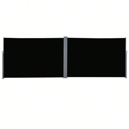 Outsunny 20 Double Retractable Patio Side Awning Garden Shade with - Fighting Screen, Auto Pull - Back Function, Steel Frame, Outdoor or Indoor Use, Black