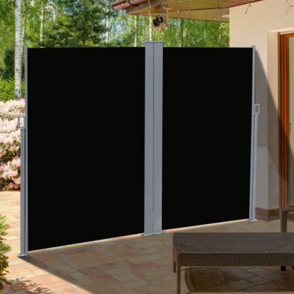Outsunny 20 Double Retractable Patio Side Awning Garden Shade with - Fighting Screen, Auto Pull - Back Function, Steel Frame, Outdoor or Indoor Use, Black