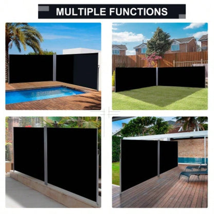 Outsunny 20 Double Retractable Patio Side Awning Garden Shade with - Fighting Screen, Auto Pull - Back Function, Steel Frame, Outdoor or Indoor Use, Black