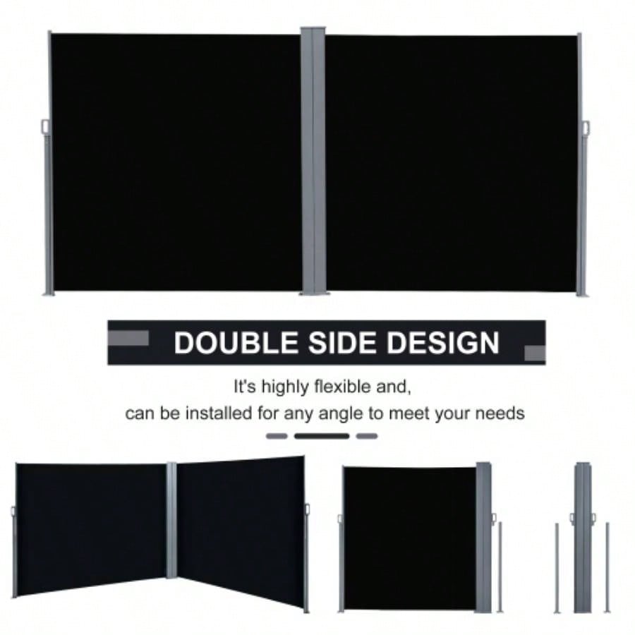 Outsunny 20 Double Retractable Patio Side Awning Garden Shade with - Fighting Screen, Auto Pull - Back Function, Steel Frame, Outdoor or Indoor Use, Black