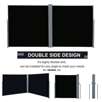 Outsunny 20 Double Retractable Patio Side Awning Garden Shade with - Fighting Screen, Auto Pull - Back Function, Steel Frame, Outdoor or Indoor Use, Black