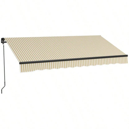 Outsunny 12x 10 Retractable Awning, Patio Awning Sunshade Shelter with Manual Crank Handle, 280gsm Resistant Fabric and Aluminum Frame Deck, Balcony, Yard, Beige and White