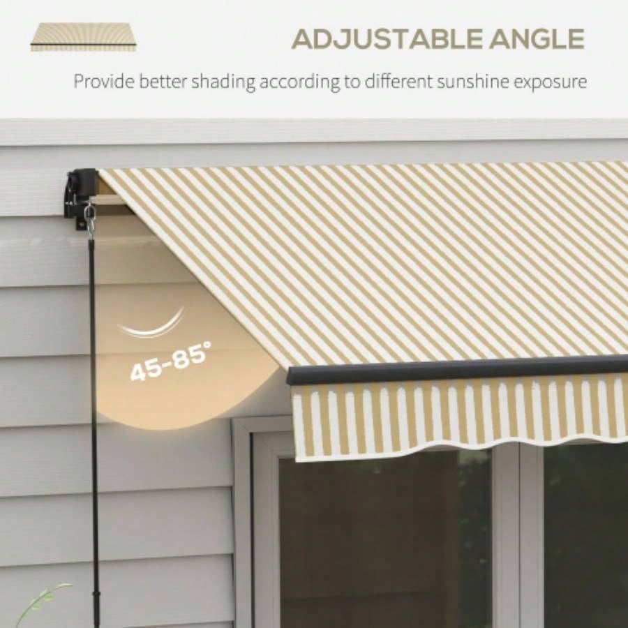 Outsunny 12x 10 Retractable Awning, Patio Awning Sunshade Shelter with Manual Crank Handle, 280gsm Resistant Fabric and Aluminum Frame Deck, Balcony, Yard, Beige and White