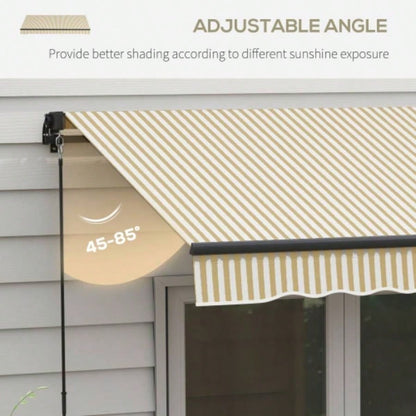 Outsunny 12x 10 Retractable Awning, Patio Awning Sunshade Shelter with Manual Crank Handle, 280gsm Resistant Fabric and Aluminum Frame Deck, Balcony, Yard, Beige and White
