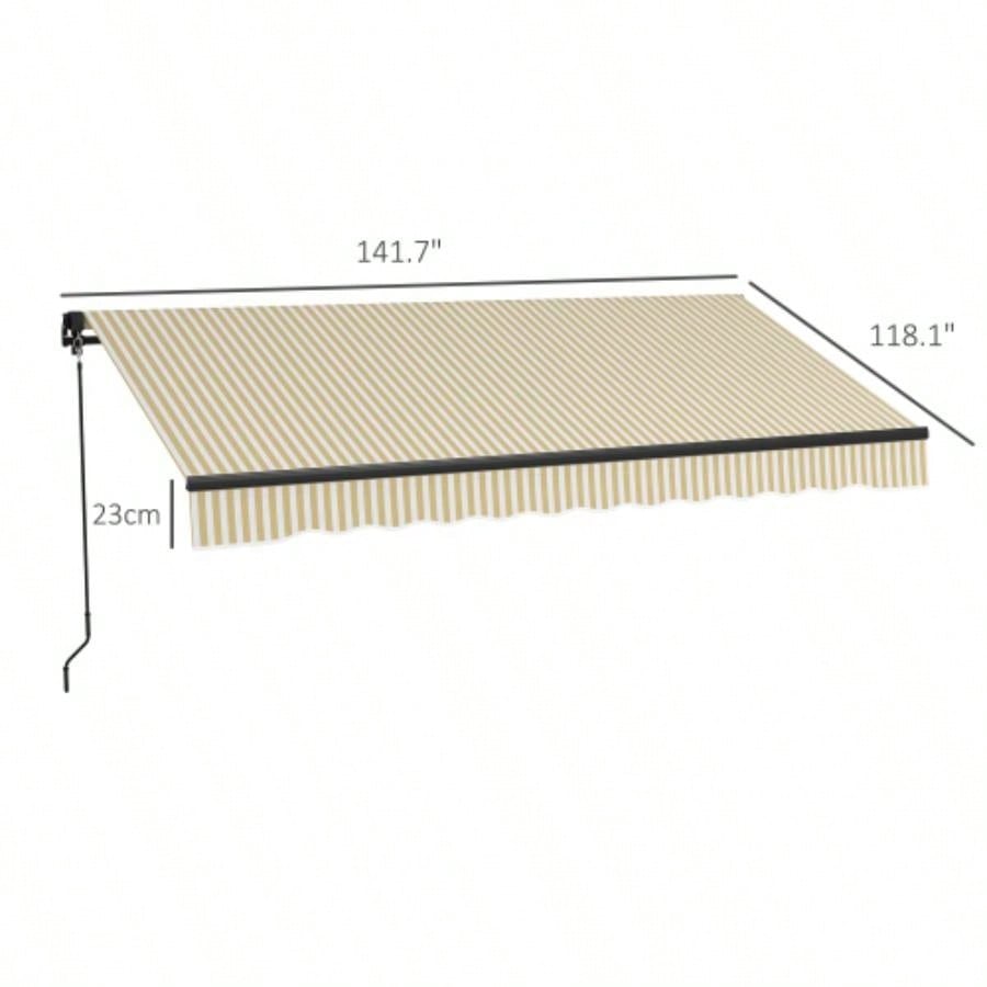 Outsunny 12x 10 Retractable Awning, Patio Awning Sunshade Shelter with Manual Crank Handle, 280gsm Resistant Fabric and Aluminum Frame Deck, Balcony, Yard, Beige and White