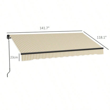 Outsunny 12x 10 Retractable Awning, Patio Awning Sunshade Shelter with Manual Crank Handle, 280gsm Resistant Fabric and Aluminum Frame Deck, Balcony, Yard, Beige and White