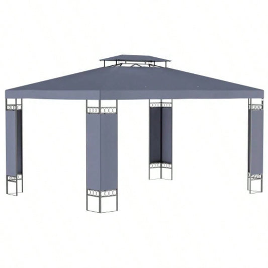 Outsunny 10x 13 Patio Gazebo, Double Roof Outdoor Gazebo Canopy Shelter with Screen Decorate Corner Frame, Garden, Lawn, Backyard and Deck, Gray