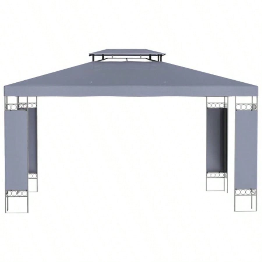 Outsunny 10x 13 Patio Gazebo, Double Roof Outdoor Gazebo Canopy Shelter with Screen Decorate Corner Frame, Garden, Lawn, Backyard and Deck, Gray