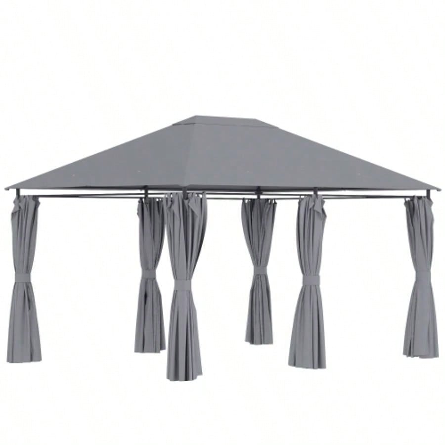 Outsunny 10x 13 Outdoor Patio Gazebo, Canopy Shelter with 6 Removable Sidewalls Steel Frame Garden, Lawn, Backyard Deck, Gray