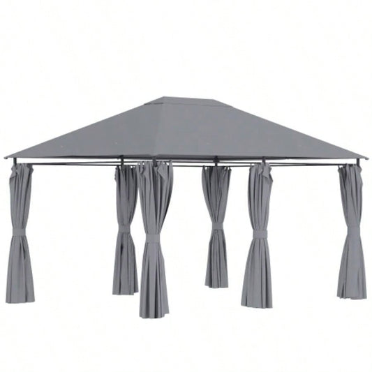 Outsunny 10x 13 Outdoor Patio Gazebo, Canopy Shelter with 6 Removable Sidewalls Steel Frame Garden, Lawn, Backyard Deck, Gray