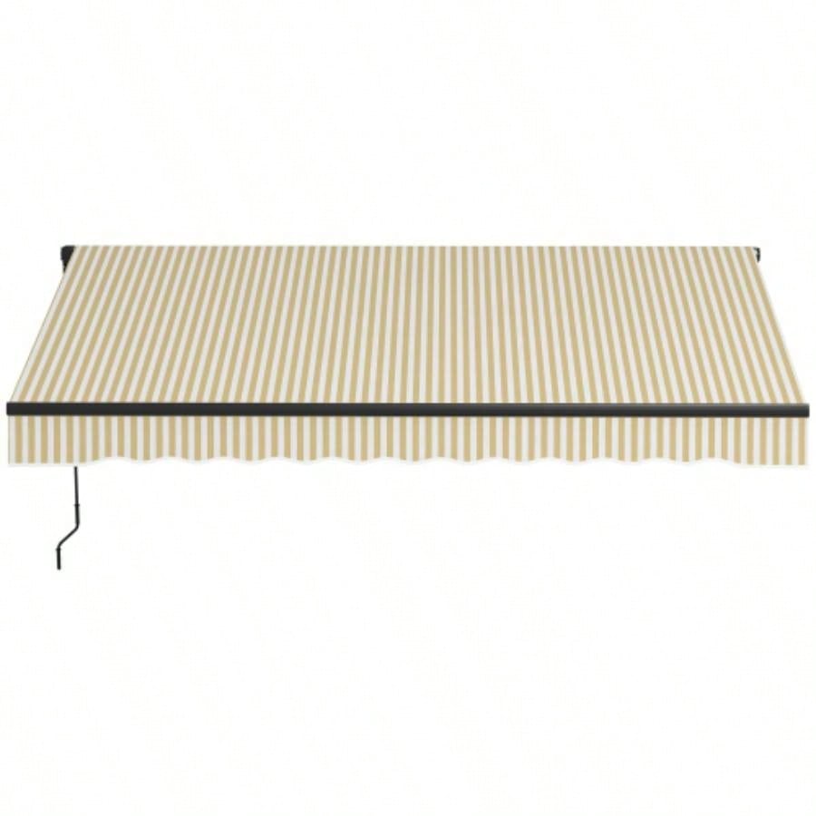 Outsunny 12x 10 Retractable Awning, Patio Awning Sunshade Shelter with Manual Crank Handle, 280gsm Resistant Fabric and Aluminum Frame Deck, Balcony, Yard, Beige and White