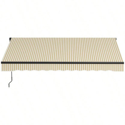 Outsunny 12x 10 Retractable Awning, Patio Awning Sunshade Shelter with Manual Crank Handle, 280gsm Resistant Fabric and Aluminum Frame Deck, Balcony, Yard, Beige and White