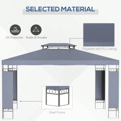 Outsunny 10x 13 Patio Gazebo, Double Roof Outdoor Gazebo Canopy Shelter with Screen Decorate Corner Frame, Garden, Lawn, Backyard and Deck, Gray