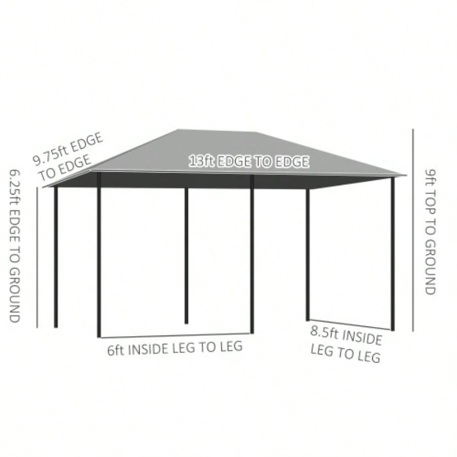 Outsunny 10x 13 Outdoor Patio Gazebo, Canopy Shelter with 6 Removable Sidewalls Steel Frame Garden, Lawn, Backyard Deck, Gray