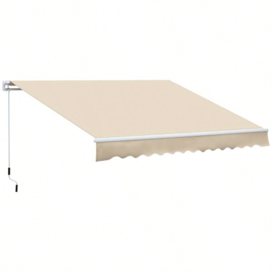 Outsunny 12x 8 Retractable Awning Patio Awnings Shade Shelter with Manual Crank Handle, 280g/ - Resistant Fabric and Aluminum Frame Deck, Balcony, Yard, White