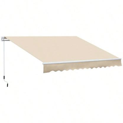 Outsunny 12x 8 Retractable Awning Patio Awnings Shade Shelter with Manual Crank Handle, 280g/ - Resistant Fabric and Aluminum Frame Deck, Balcony, Yard, White